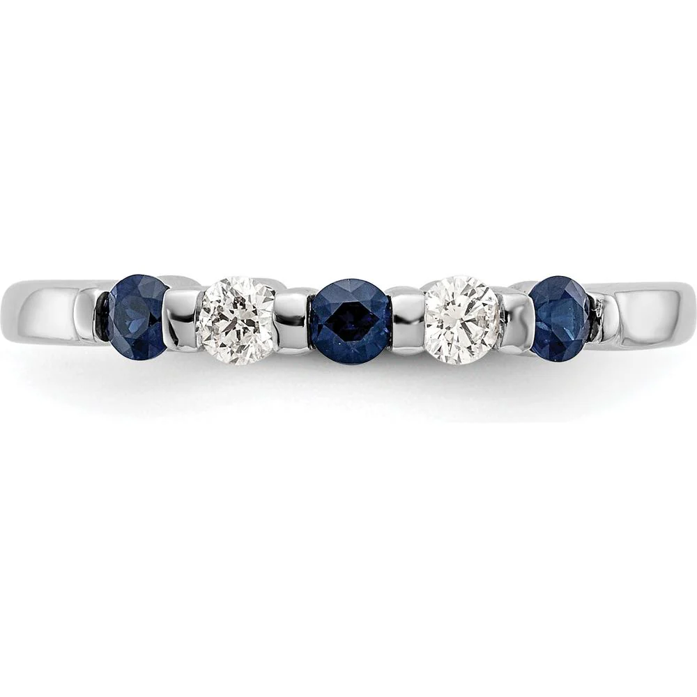 14K White Gold Band with 0.05 Carat Blue Sapphires and 0.05 Carat Round Diamonds - Size 7 by Luciano & Cie - Image 4