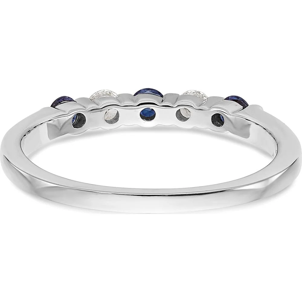 14K White Gold Band with 0.05 Carat Blue Sapphires and 0.05 Carat Round Diamonds - Size 7 by Luciano & Cie - Image 5