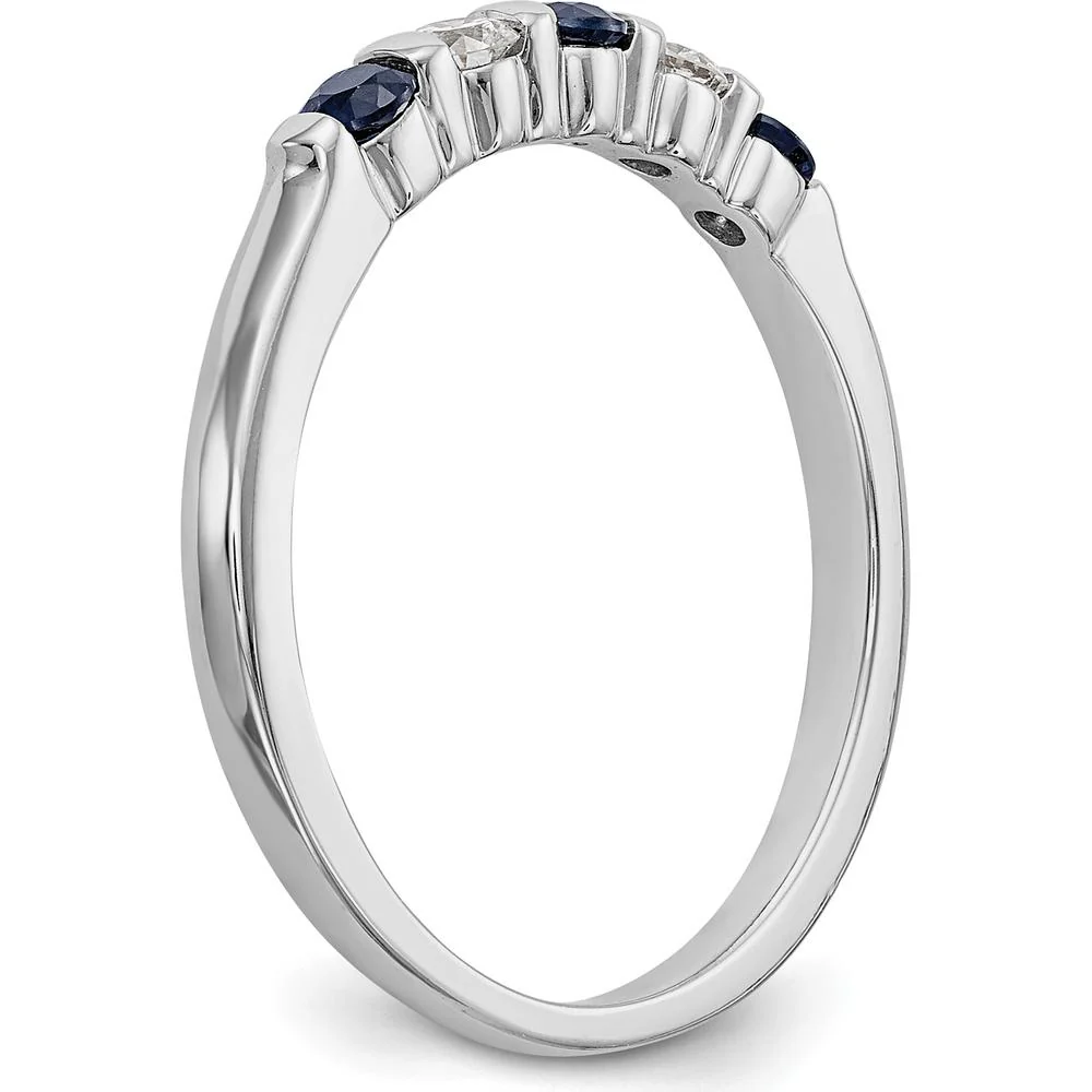 14K White Gold Band with 0.05 Carat Blue Sapphires and 0.05 Carat Round Diamonds - Size 7 by Luciano & Cie - Image 6