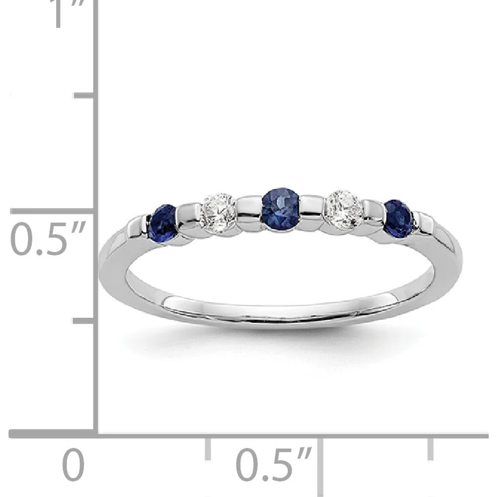 14K White Gold Band with 0.05 Carat Blue Sapphires and 0.05 Carat Round Diamonds - Size 7 by Luciano & Cie - Image 7