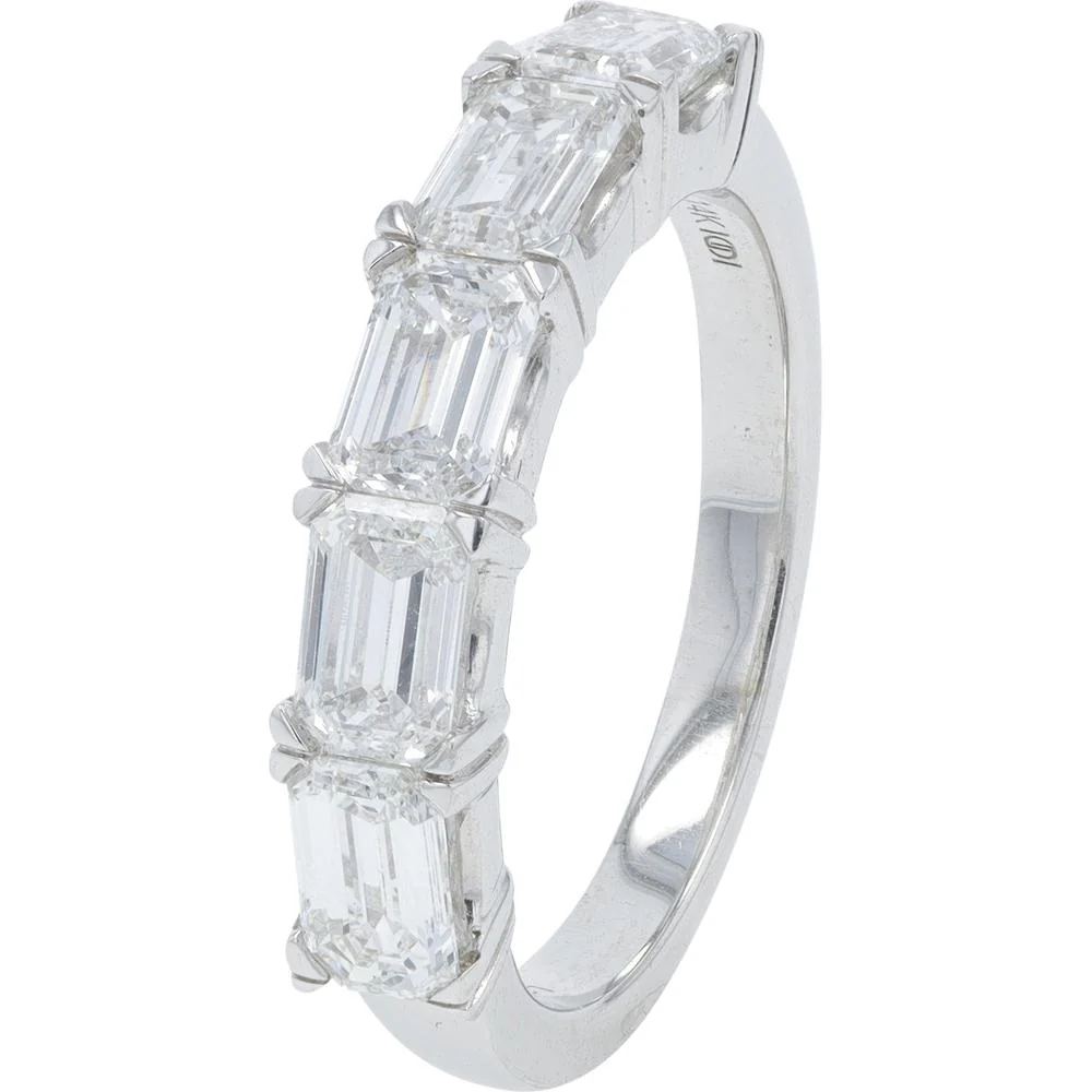 14K White Gold Band with 2.00 Carats Lab Grown Emerald Cut Diamonds