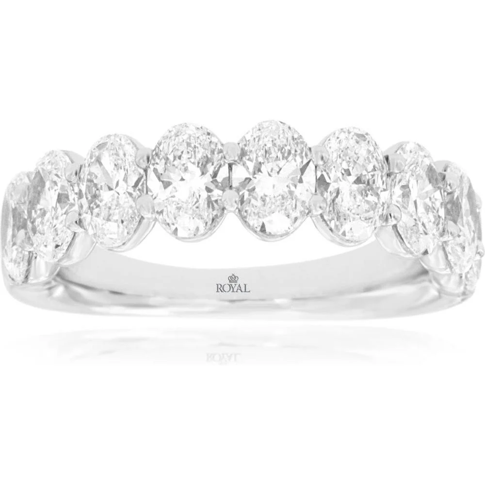 14K White Gold Band with Prong-Set Oval Lab Grown Diamonds - 2.85 Carat Total Diamond Weight - Royal Jewelry