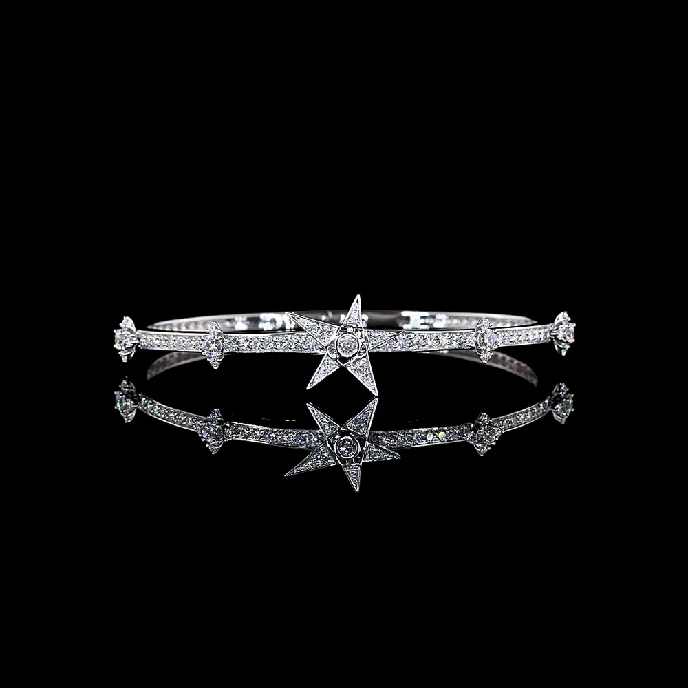 14K White Gold Bangle Bracelet with Bezel and Prong Set Round Lab Diamonds - 2.61 Carats Total Diamond Weight - Covaloro Fine Jewelry