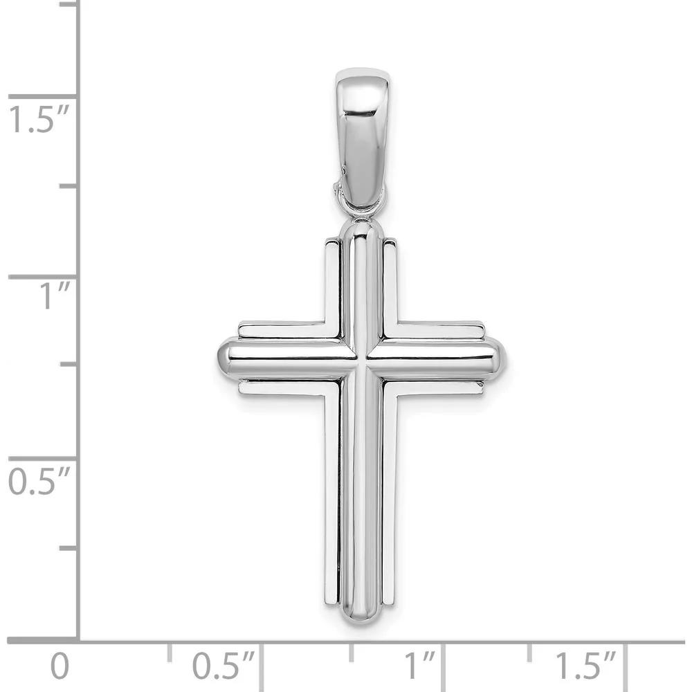 14K White Gold Beveled Cross Charm Pendant - Solid and Polished Finish by Oro Pregiato - Image 3