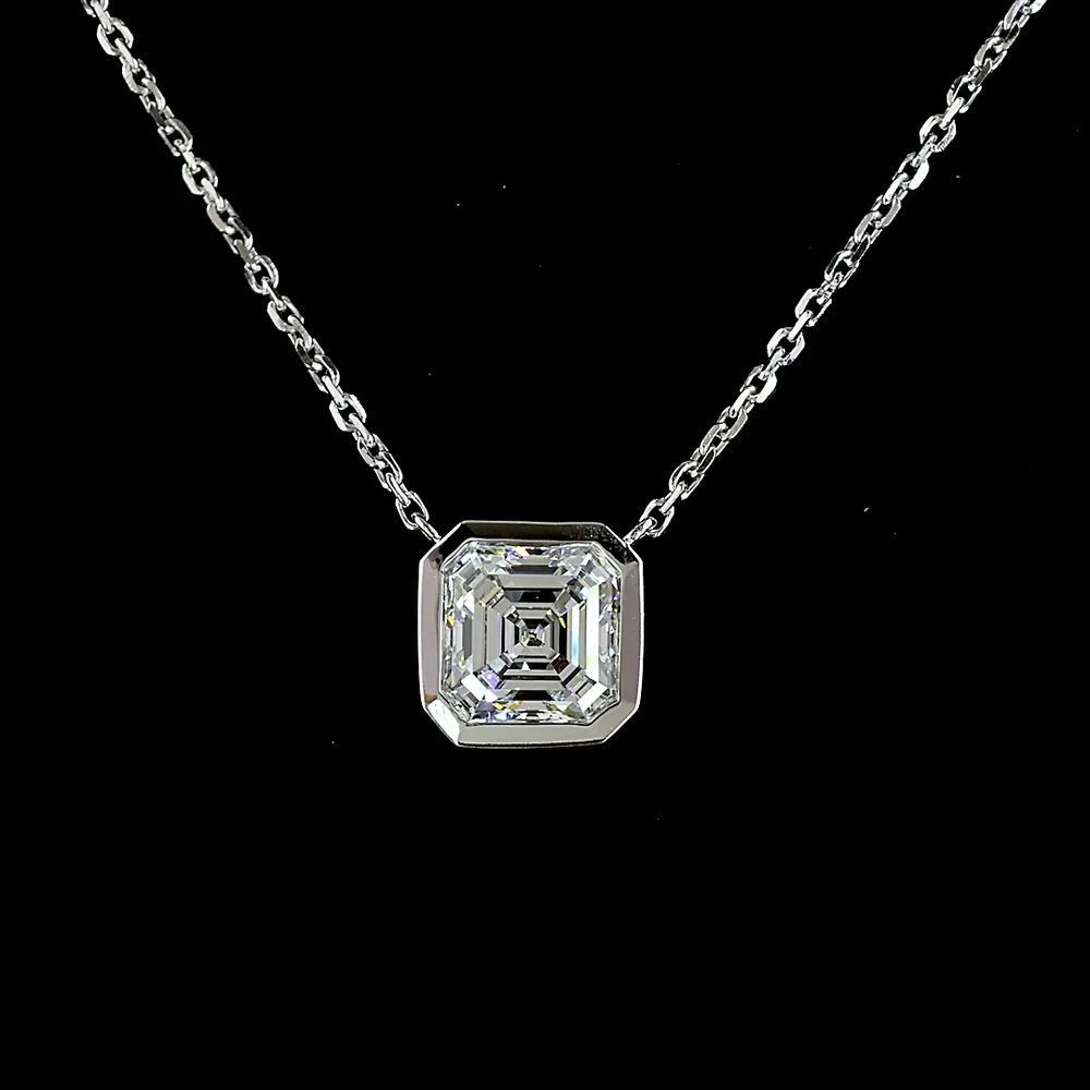 14K White Gold Bezel Set Asscher Cut Lab Diamond Solitaire Pendant - 1.01 Carat D VVS2 IGI Certified - Covaloro Fine Jewelry - Image 2