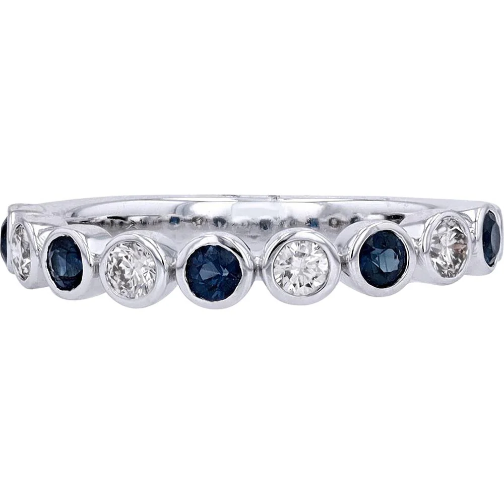 14K White Gold Bezel Set Band with Diamond & Sapphire - 0.25 Carat Total Diamond Weight