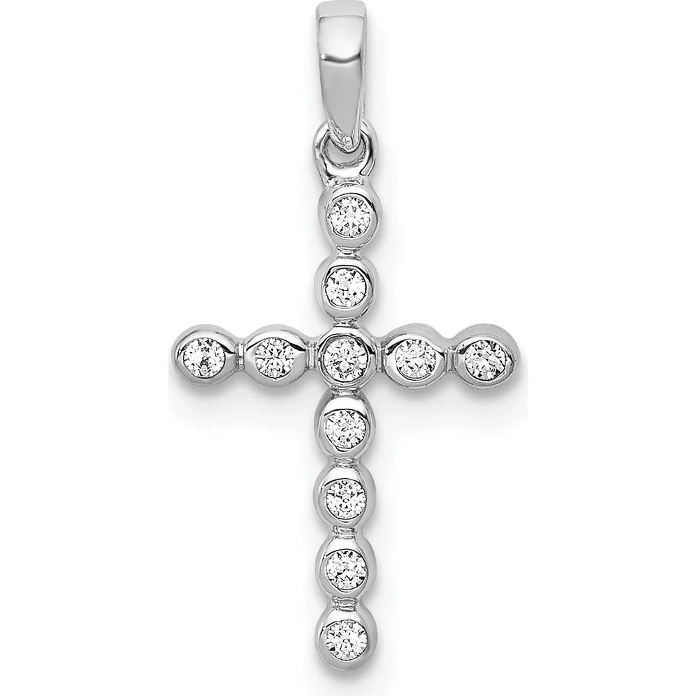 14K White Gold Bezel Set Diamond Cross Pendant - 0.10 Carat Total Diamond Weight by Monteluci Fine Jewelry