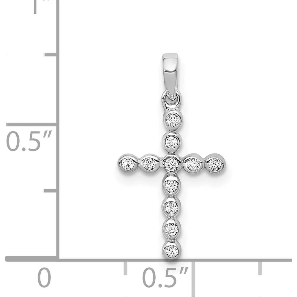 14K White Gold Bezel Set Diamond Cross Pendant - 0.10 Carat Total Diamond Weight by Monteluci Fine Jewelry - Image 4