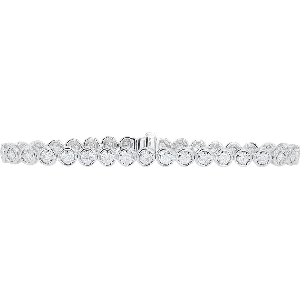 14K White Gold Bezel - Set Diamond Tennis Bracelet - 2.00 Carat Total Diamond Weight