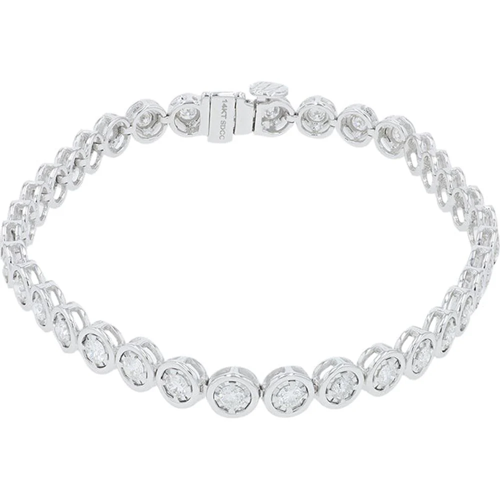 14K White Gold Bezel - Set Diamond Tennis Bracelet - 2.00 Carat Total Diamond Weight - Image 2
