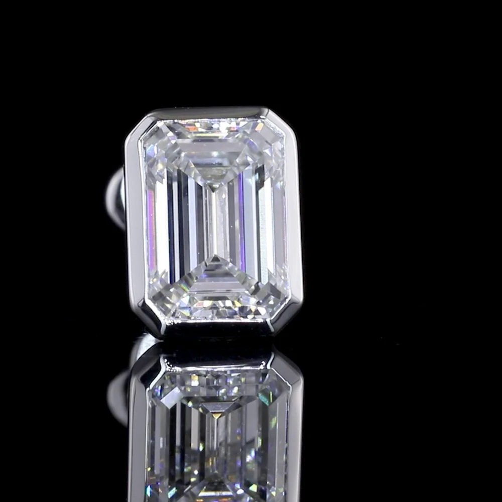 14K White Gold Bezel Set Emerald Cut Lab Diamond Stud Earrings - 4.09 Carat Total Weight, D VVS2 Clarity, GIA Certified - Covaloro Fine Jewelry - Image 2