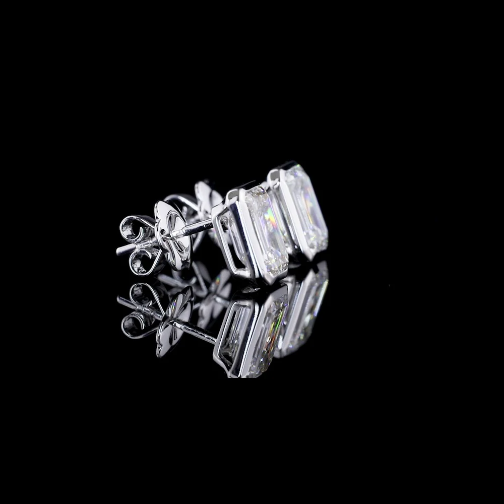 14K White Gold Bezel Set Emerald Cut Lab Diamond Stud Earrings - 4.09 Carat Total Weight, D VVS2 Clarity, GIA Certified - Covaloro Fine Jewelry - Image 3