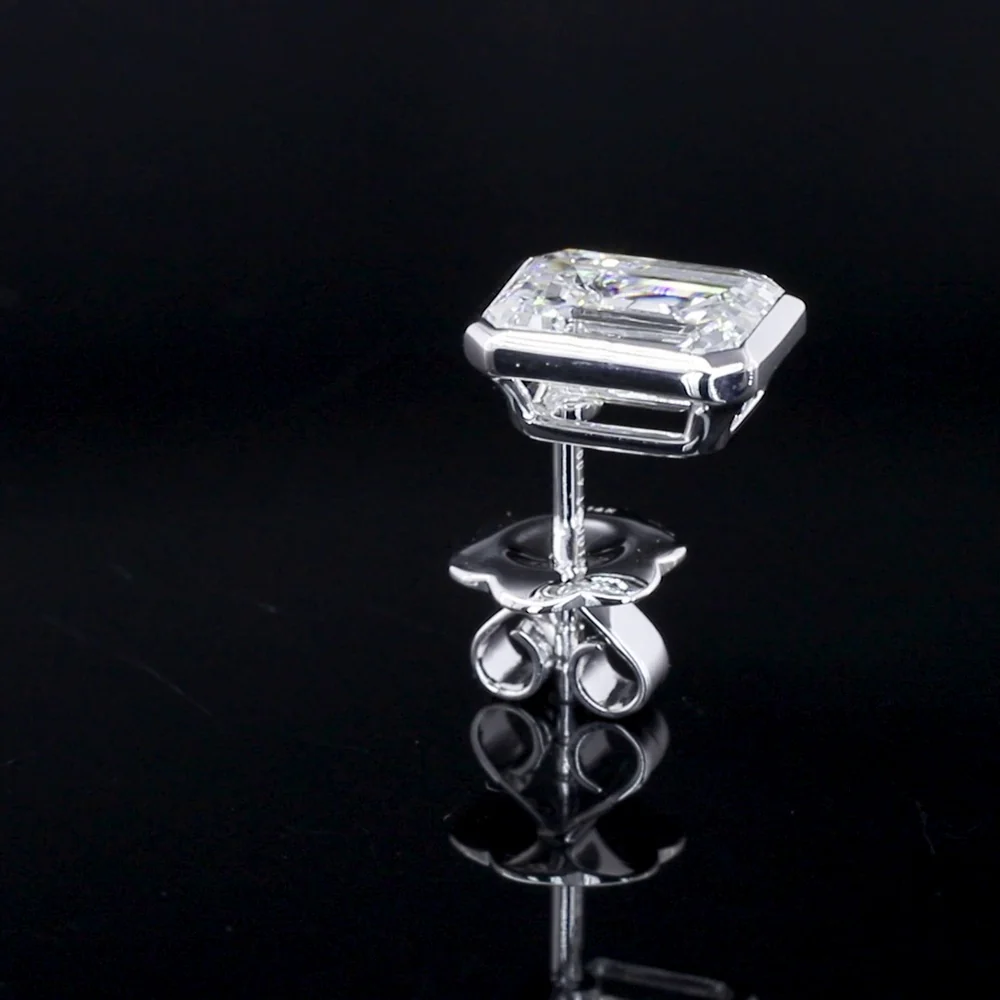 14K White Gold Bezel Set Emerald Cut Lab Diamond Stud Earrings - 4.09 Carat Total Weight, D VVS2 Clarity, GIA Certified - Covaloro Fine Jewelry - Image 4