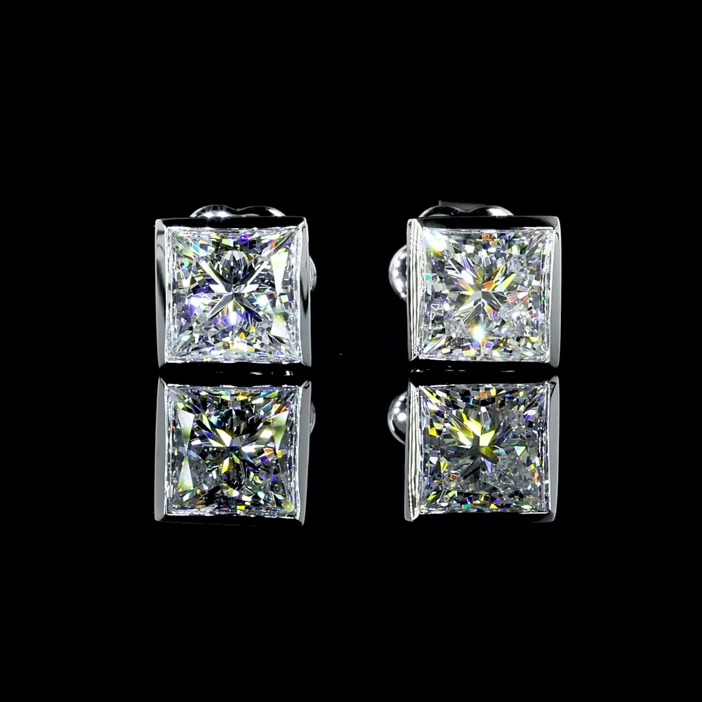 14K White Gold Bezel Set Princess Cut Lab Diamond Stud Earrings - 2.08 Carat Total Weight, D VVS2 GIA Certified - Covaloro Fine Jewelry - Image 2