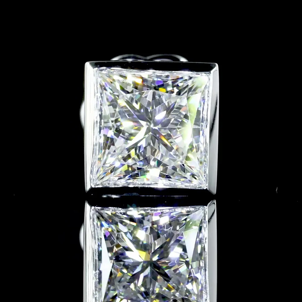 14K White Gold Bezel Set Princess Cut Lab Diamond Stud Earrings - 2.08 Carat Total Weight, D VVS2 GIA Certified - Covaloro Fine Jewelry - Image 3