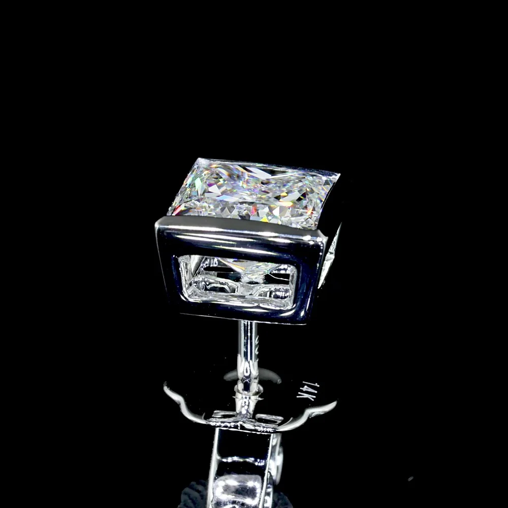 14K White Gold Bezel Set Princess Cut Lab Diamond Stud Earrings - 2.08 Carat Total Weight, D VVS2 GIA Certified - Covaloro Fine Jewelry - Image 4