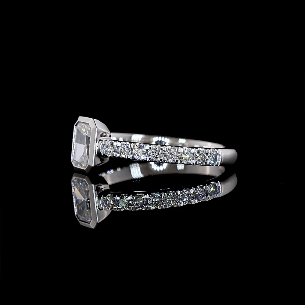 14K White Gold Bezel Set Radiant Cut Diamond Ring with Diamond Shank - 0.80 Carat Total Weight Lab Diamonds - Covaloro Fine Jewelry - Image 3
