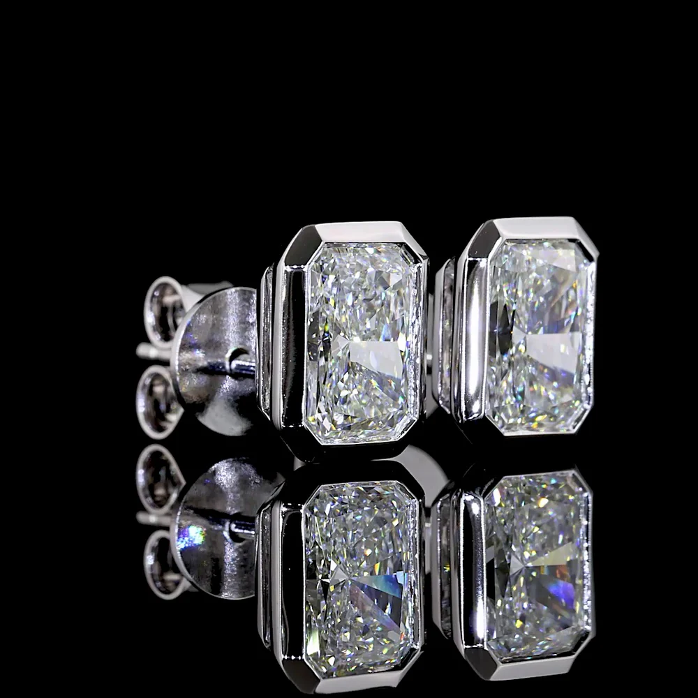 14K White Gold Bezel Set Radiant Cut Lab Diamond Stud Earrings - 2.07 Carats Total Diamond Weight - Covaloro Fine Jewelry