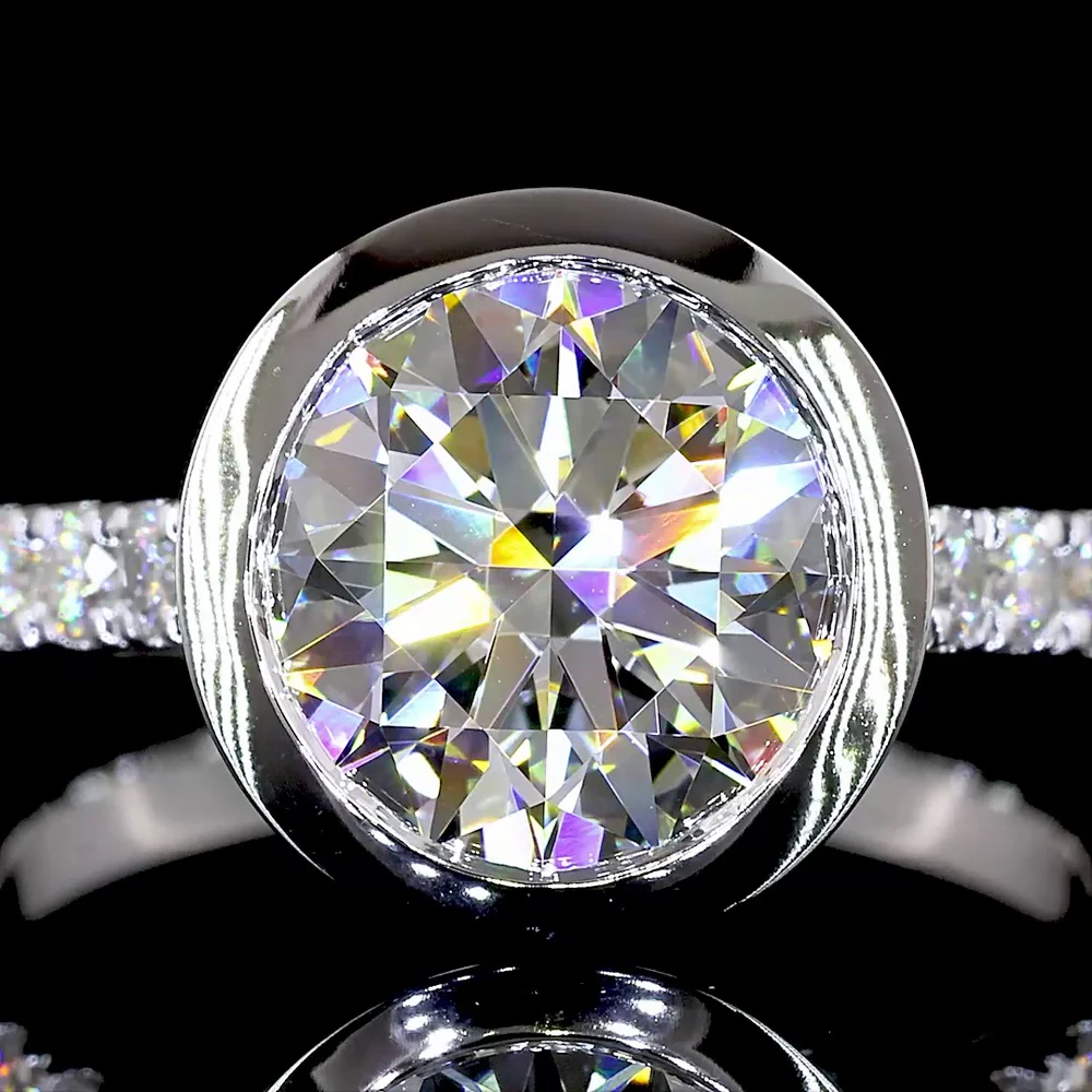 14K White Gold Bezel Set Round Lab Diamond Solitaire Shank Ring - 3.15 Total Carat Weight, D VVS2 Center Stone - Covaloro Fine Jewelry - Image 2