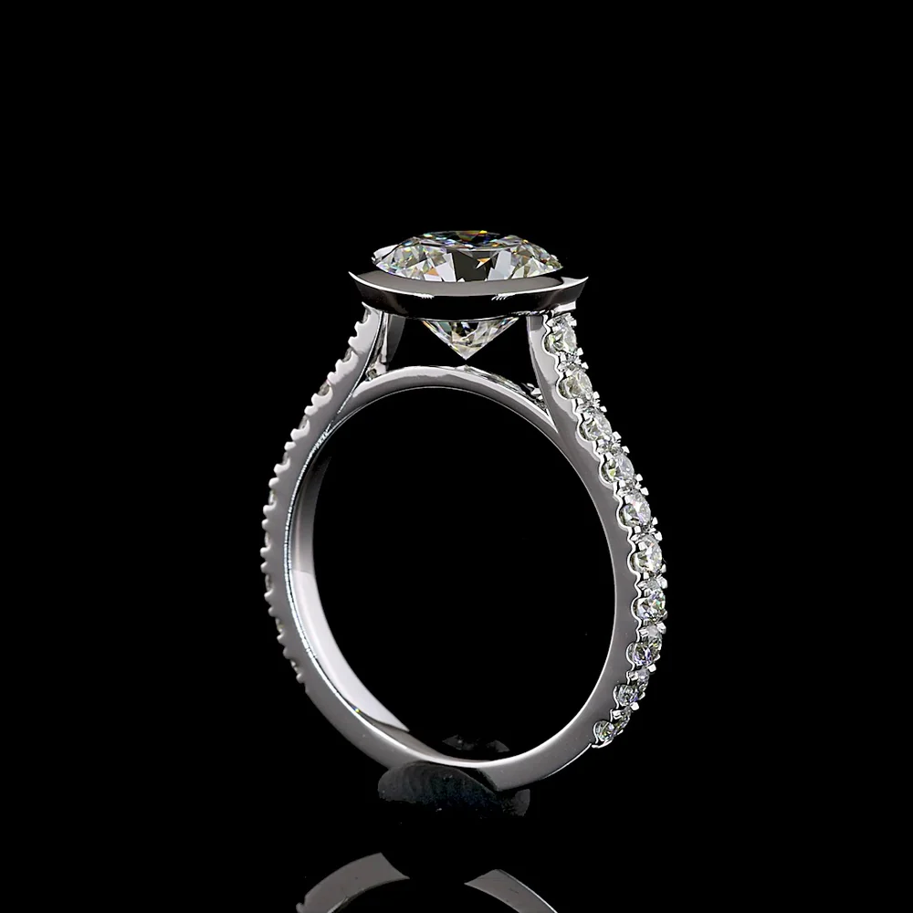14K White Gold Bezel Set Round Lab Diamond Solitaire Shank Ring - 3.15 Total Carat Weight, D VVS2 Center Stone - Covaloro Fine Jewelry - Image 3