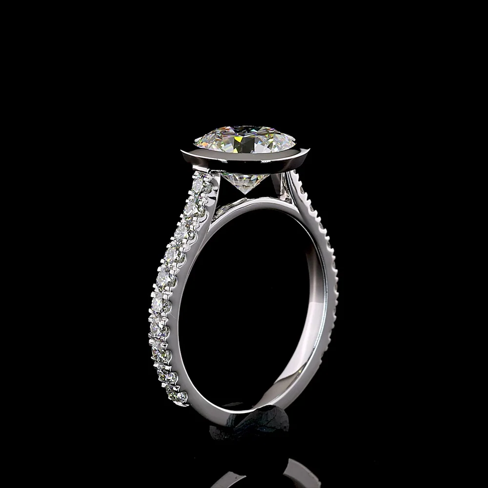 14K White Gold Bezel Set Round Lab Diamond Solitaire Shank Ring - 3.15 Total Carat Weight, D VVS2 Center Stone - Covaloro Fine Jewelry - Image 4