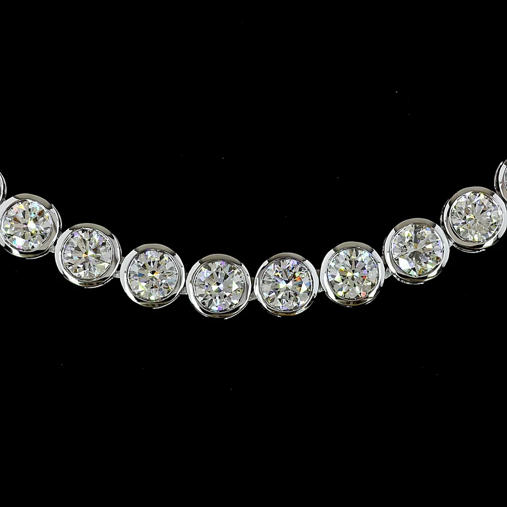 14K White Gold Bezel Set Round Lab Diamond Tennis Necklace - 23.99 Carat Total Weight with E-F VS1 Diamonds - Covaloro Fine Jewelry - Image 2