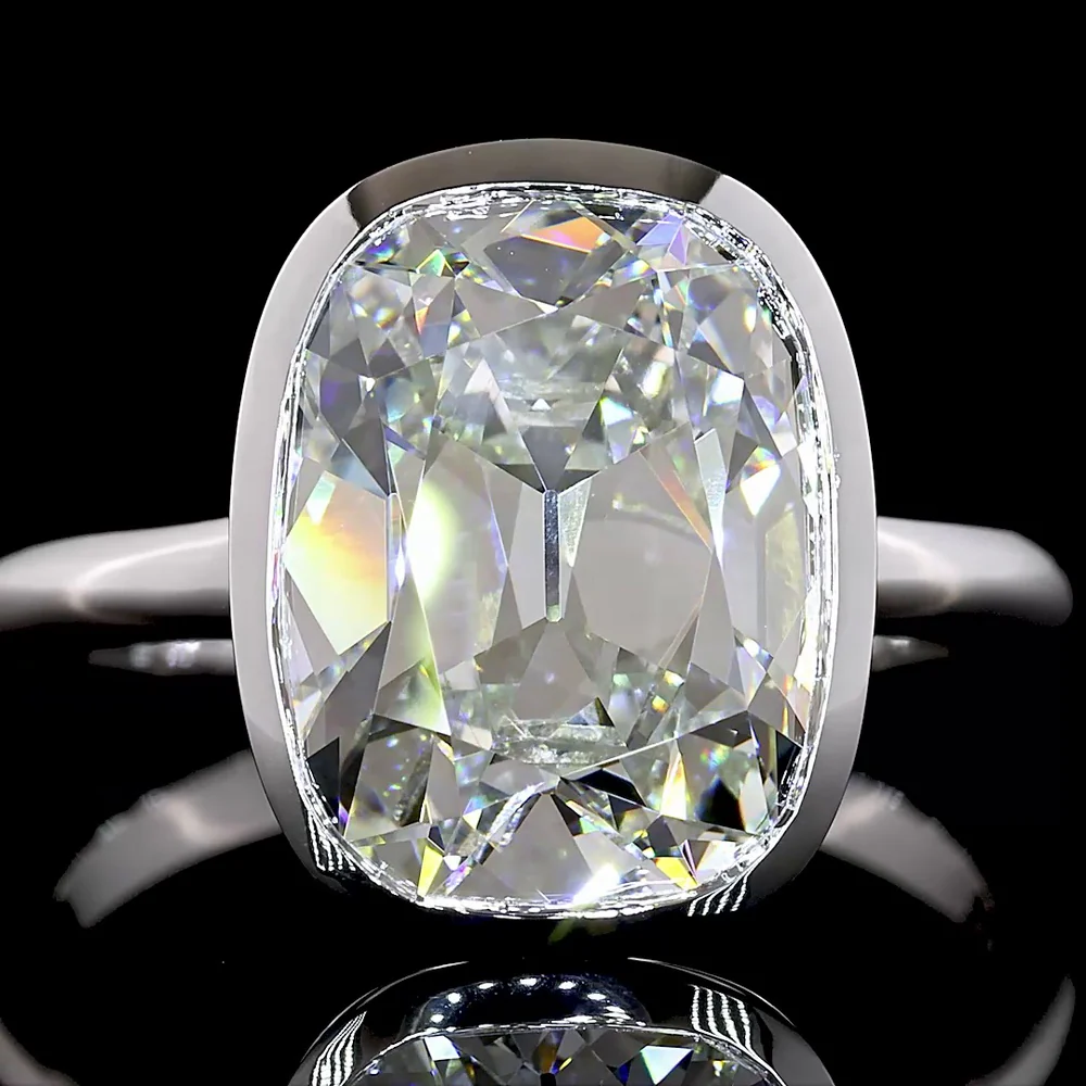 14K White Gold Bezel Set Solitaire Ring with 5.12 Carats Antique Cushion Cut Lab Diamond - E-F Color VS1 Clarity - Covaloro Fine Jewelry - Image 2