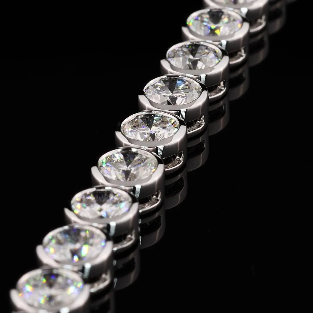 14K White Gold Bezel Set Tennis Bracelet with 33 Round Lab Diamonds - 10.17 Carat Total Weight (E-F Color, VS2 Clarity) - Covaloro Fine Jewelry - Image 2