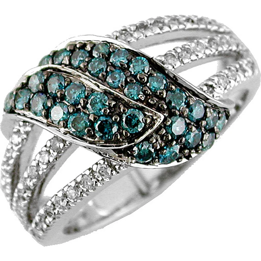 14K White Gold Blue Diamond & Diamond Ring with Round Diamonds - 0.83 Carats Total Diamond Weight - Royal Jewelry