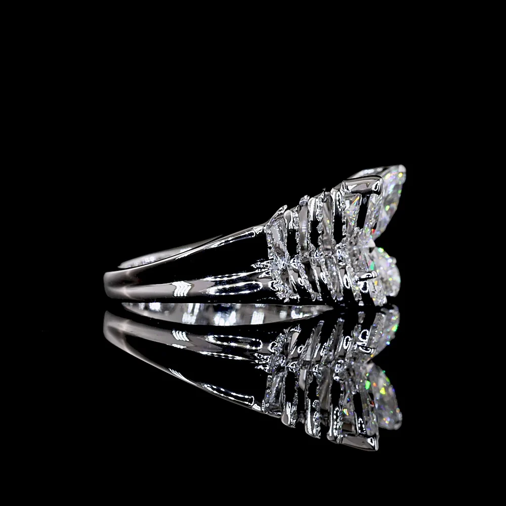 14K White Gold Butterfly Motif Special Ring with Inclined Marquise, Pear & Round Lab Diamonds - 1.84 Carats Total Diamond Weight - Covaloro Fine Jewelry - Image 3
