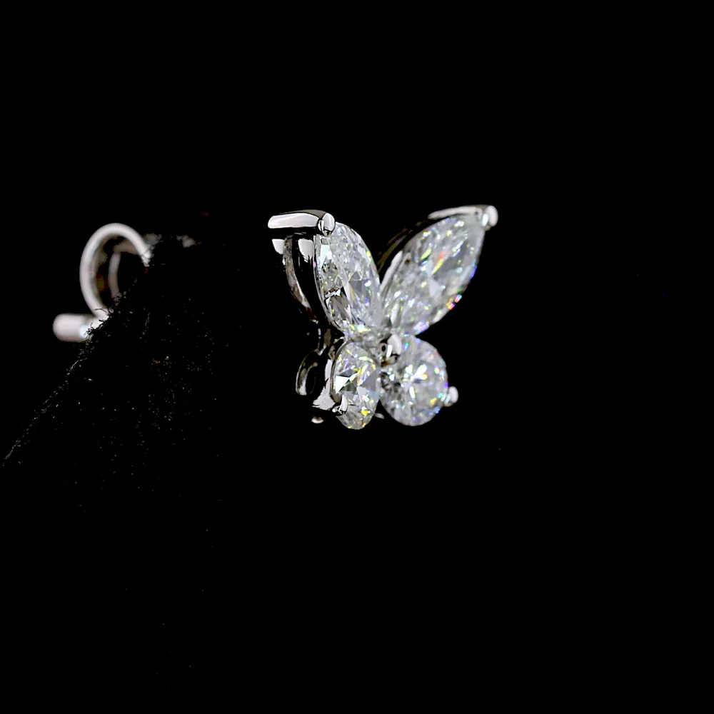 14K White Gold Butterfly Stud Earrings with Marquise and Brilliant Cut Lab Diamonds - 1.36 Carats Total Diamond Weight - Covaloro Fine Jewelry - Image 4