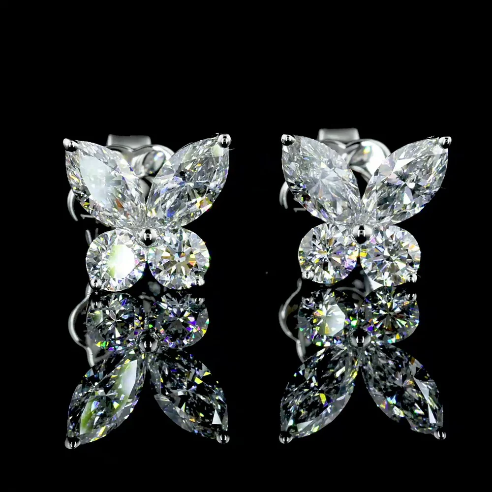 14K White Gold Butterfly Stud Earrings with Marquise and Brilliant Lab Diamonds - 1.20 Carat Total Weight - Covaloro Fine Jewelry - Image 2