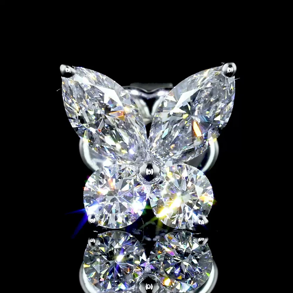 14K White Gold Butterfly Stud Earrings with Marquise and Brilliant Lab Diamonds - 1.20 Carat Total Weight - Covaloro Fine Jewelry - Image 3