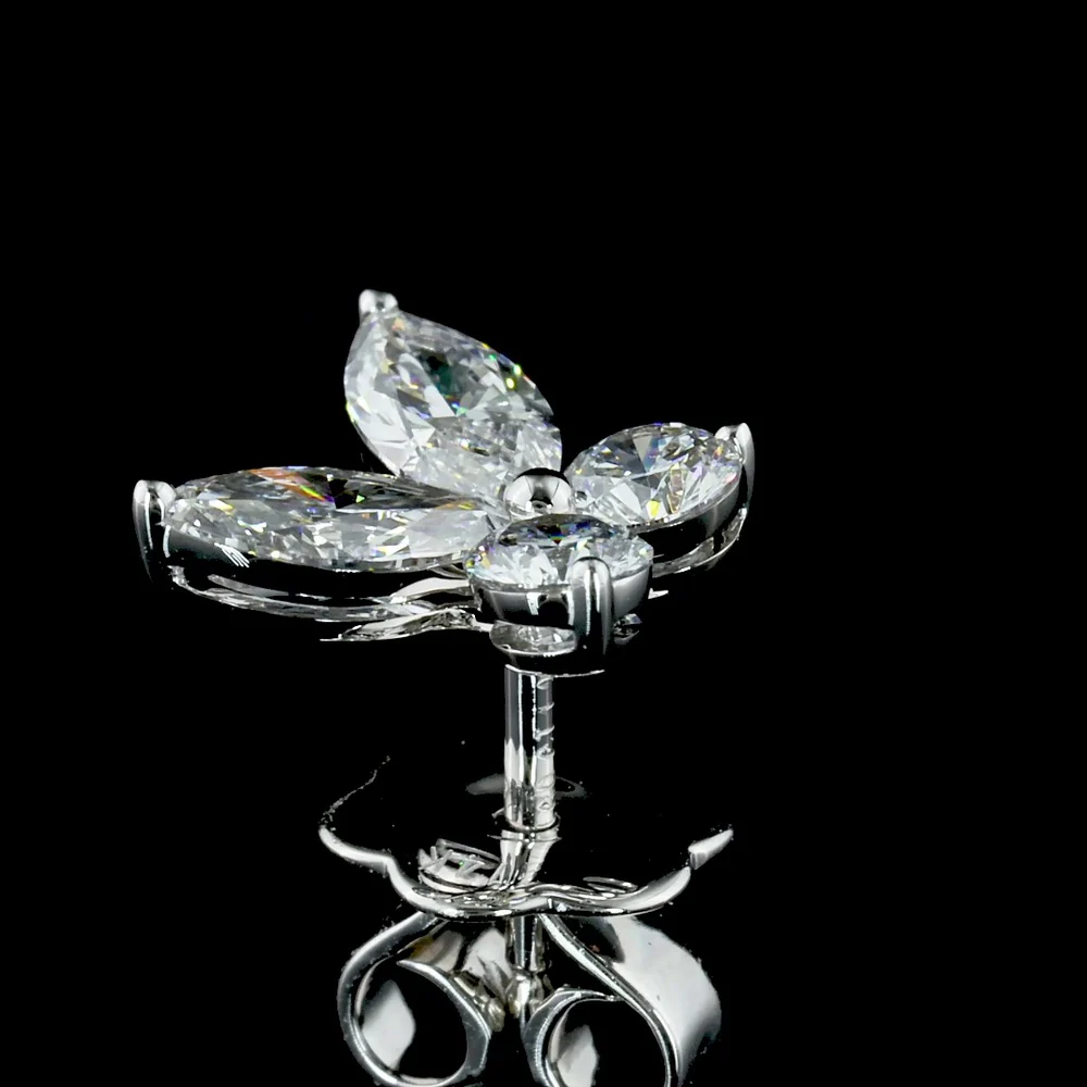 14K White Gold Butterfly Stud Earrings with Marquise and Brilliant Lab Diamonds - 1.20 Carat Total Weight - Covaloro Fine Jewelry - Image 4