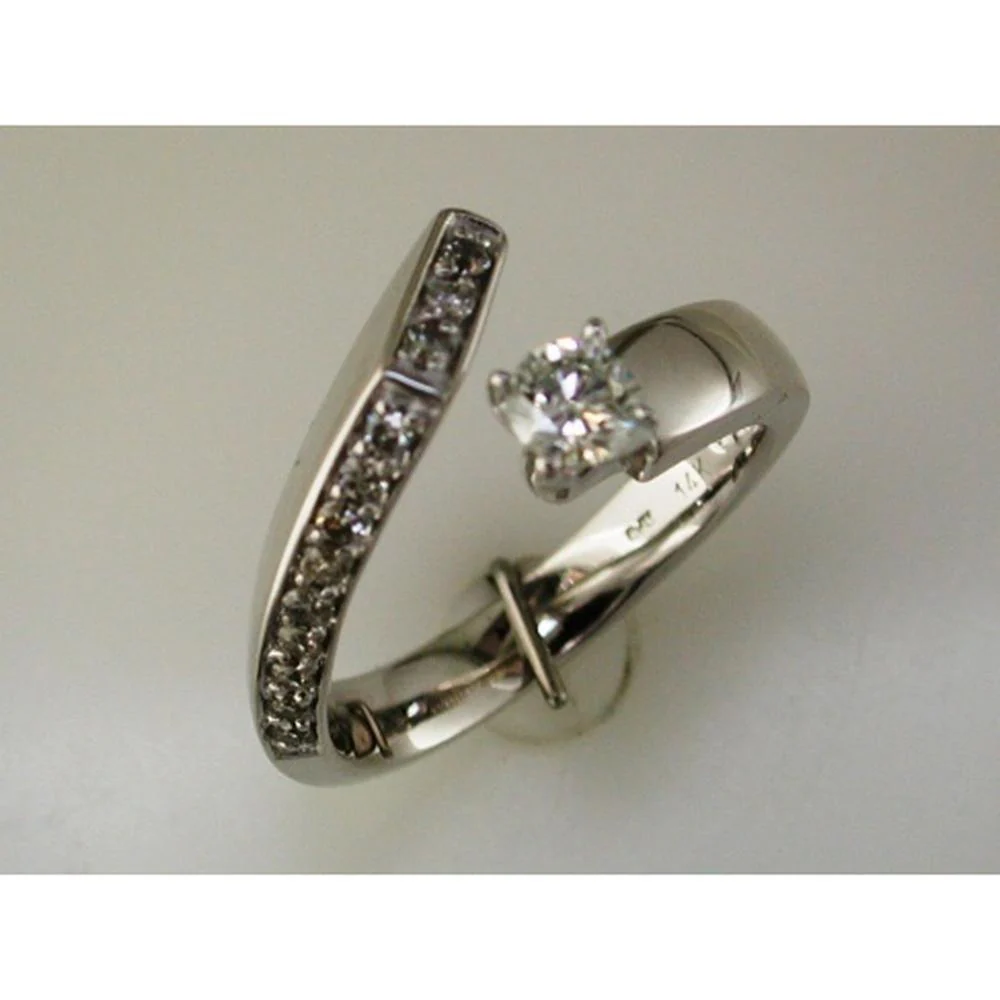 14K White Gold Bypass Engagement Ring with 0.28 Carat Princess Cut Center Diamond and 0.25 Carat Round Accent Diamonds - Royal Jewelry