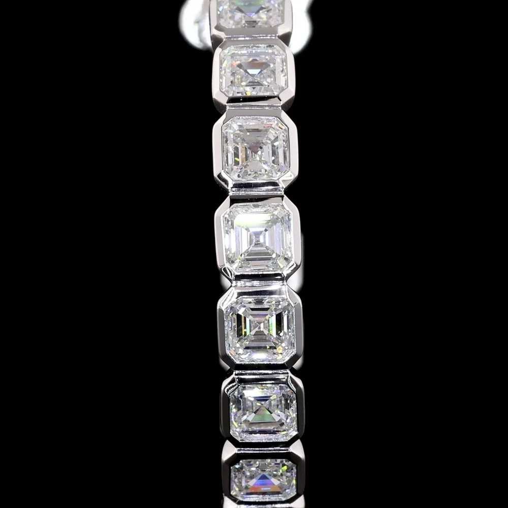 14K White Gold C-Hoop Earrings with Bezel Set Asscher Cut Lab Diamonds - 5.19 Carats Total Diamond Weight - Covaloro Fine Jewelry - Image 2