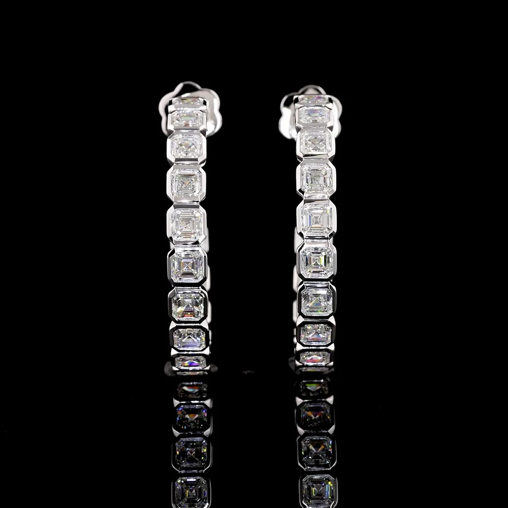 14K White Gold C-Hoop Earrings with Bezel Set Asscher Cut Lab Diamonds - 5.19 Carats Total Diamond Weight - Covaloro Fine Jewelry - Image 3