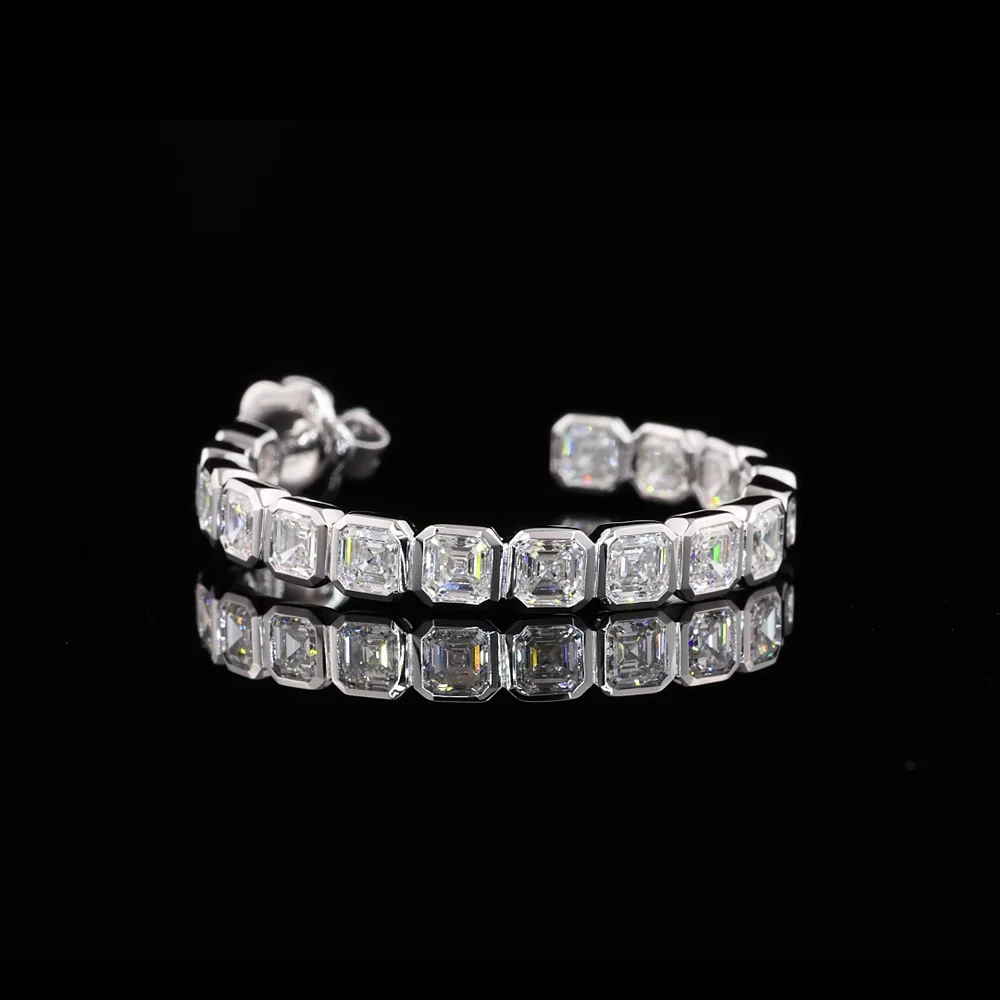 14K White Gold C-Hoop Earrings with Bezel Set Asscher Cut Lab Diamonds - 5.19 Carats Total Diamond Weight - Covaloro Fine Jewelry - Image 4