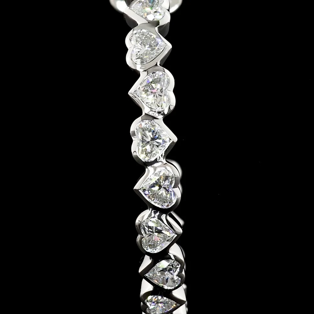 14K White Gold C-Hoop Huggie Earrings with Bezel Set Heart Shaped Lab Diamonds - 5.55 Carat Total Diamond Weight - Covaloro Fine Jewelry - Image 2