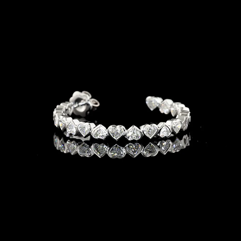 14K White Gold C-Hoop Huggie Earrings with Bezel Set Heart Shaped Lab Diamonds - 5.55 Carat Total Diamond Weight - Covaloro Fine Jewelry - Image 4