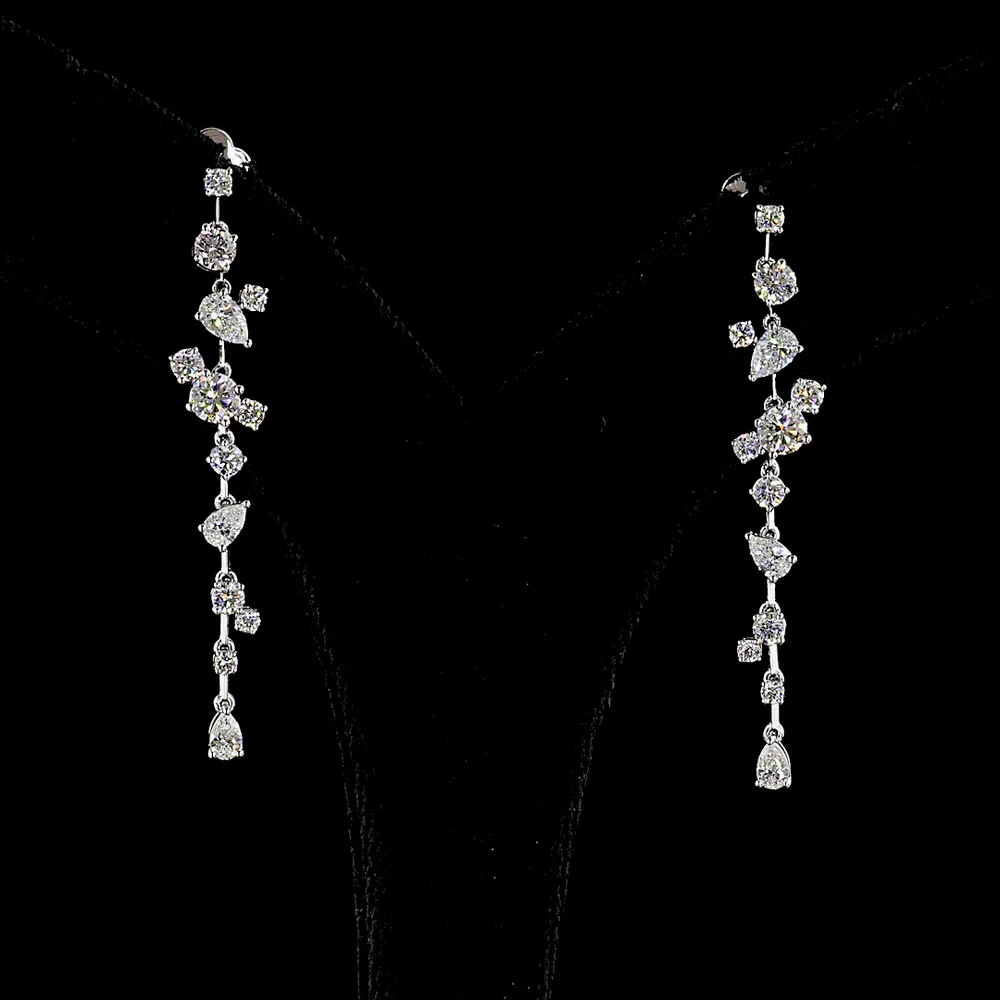 14K White Gold Cascading Drop Earrings with Brilliant and Pear-Shaped Lab Diamonds - 1.72 Carats Total Diamond Weight - Covaloro Fine Jewelry