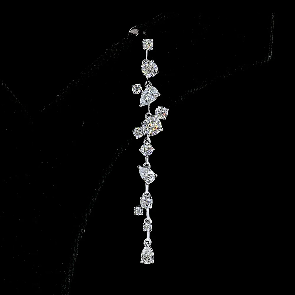 14K White Gold Cascading Drop Earrings with Brilliant and Pear-Shaped Lab Diamonds - 1.72 Carats Total Diamond Weight - Covaloro Fine Jewelry - Image 2