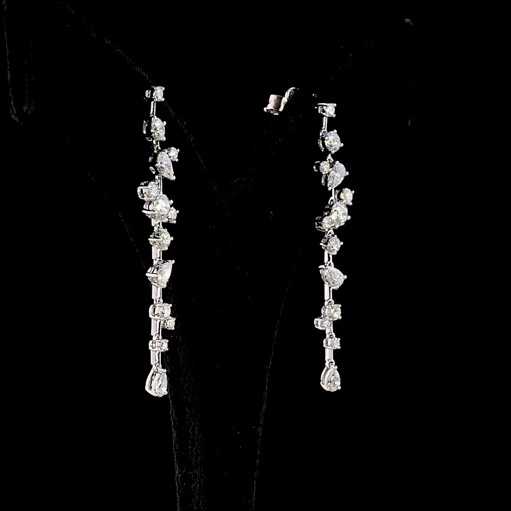 14K White Gold Cascading Drop Earrings with Brilliant and Pear-Shaped Lab Diamonds - 1.72 Carats Total Diamond Weight - Covaloro Fine Jewelry - Image 3