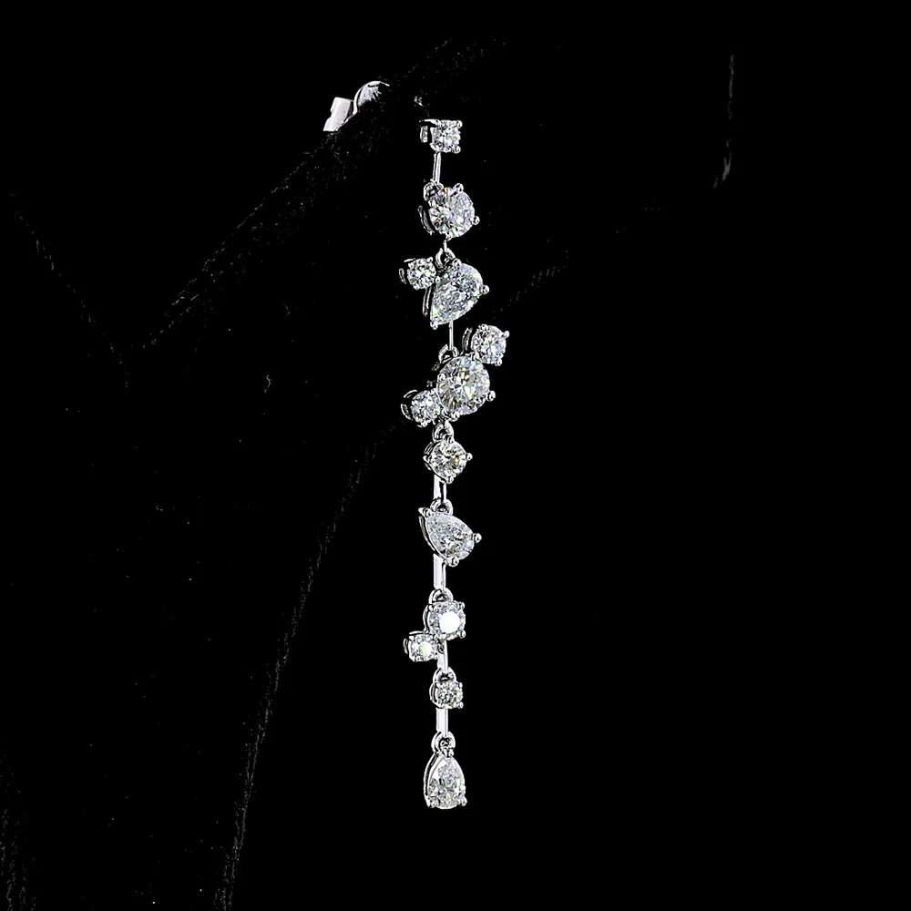 14K White Gold Cascading Drop Earrings with Brilliant and Pear-Shaped Lab Diamonds - 1.72 Carats Total Diamond Weight - Covaloro Fine Jewelry - Image 4