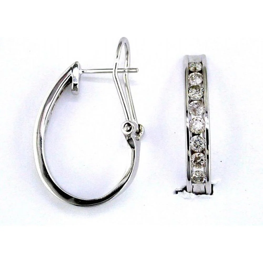 14K White Gold Channel Set Round Diamond Hoop Earrings - 1.00 Carat Total Diamond Weight - Royal Jewelry