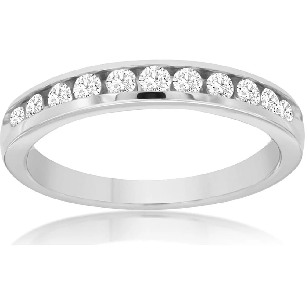 14K White Gold Channel Set Round Diamond Wedding Band - 0.33 Carat Total Diamond Weight - Royal Jewelry