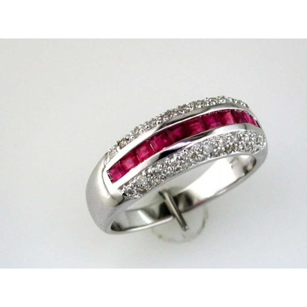 14K White Gold Channel Set Ruby and Diamond Band - 0.73 Carats Ruby and 0.27 Carats Diamond Total Weight - Royal Jewelry