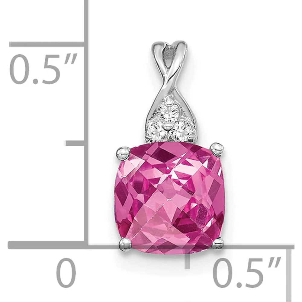 14K White Gold Checkerboard Cut Pink Sapphire Pendant with Diamond Accents by Oro Pregiato - Image 2