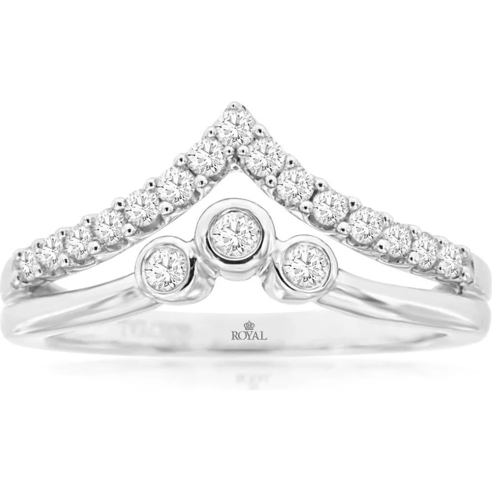 14K White Gold Chevron Diamond Ring with Bezel Set and Pave Accents - 0.35 Carat Total Diamond Weight - Royal Jewelry