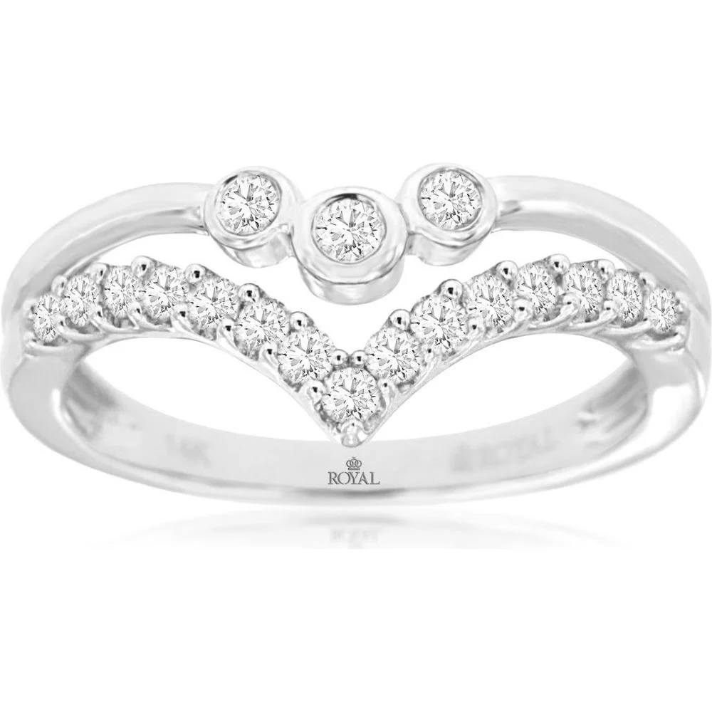 14K White Gold Chevron Diamond Ring with Bezel Set and Pave Accents - 0.35 Carat Total Diamond Weight - Royal Jewelry - Image 2